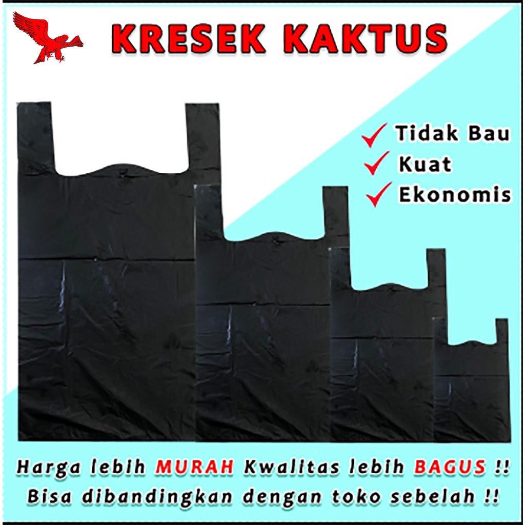 Kantong Plastik Hitam Ekonomis Tipis 15/24/28 Kaktus