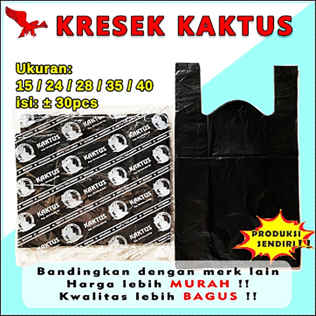 Kantong Plastik Hitam Ekonomis Tipis 15/24/28 Kaktus