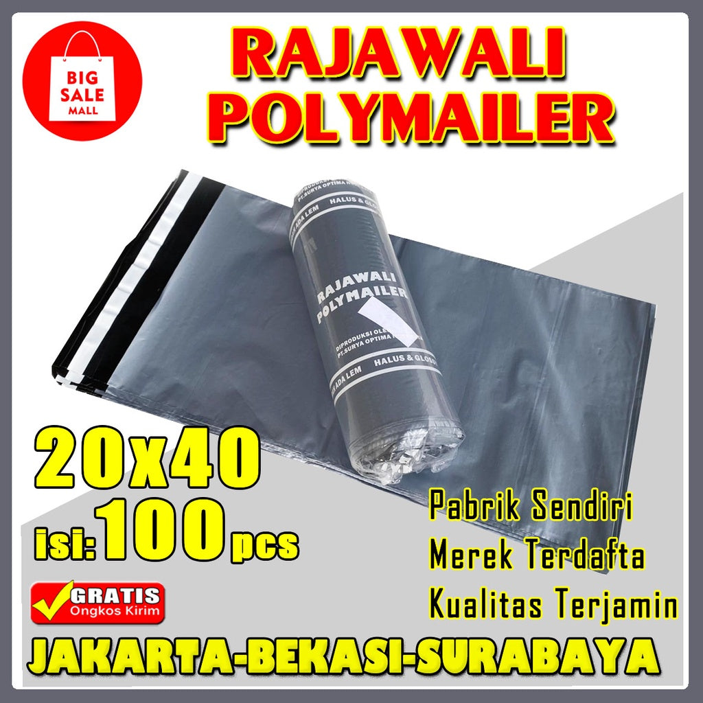 Plastik Polymailer Rajawali Silver Premium Uk 20x40cm Isi 100pcs